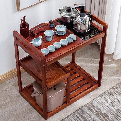 茶车移动乌金石茶台简约家用茶水柜实木茶几茶桌自动上水茶具套组