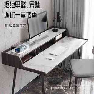 巖板書桌輕奢現代簡約小戶型臥室電腦桌學習桌網紅極簡辦公桌 意式