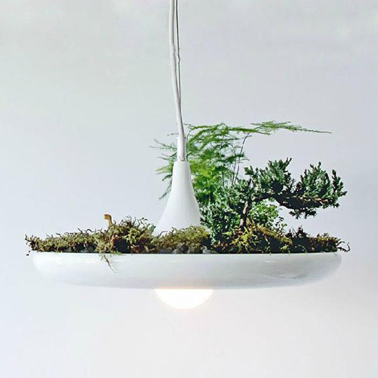 创意空中花园吊灯个性花盆黑白色灯罩单头餐厅吊灯铝材灯饰具
