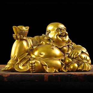 纯黄铜弥勒佛摆件 大肚笑佛卧佛 家居装饰工艺品客厅办公室礼品