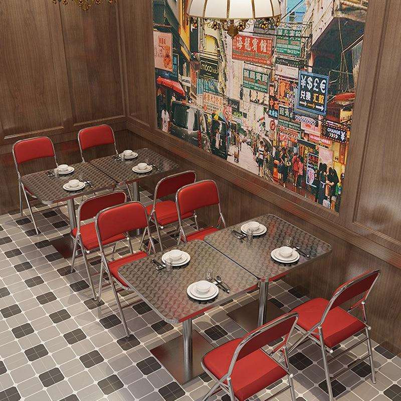 茶餐厅不锈钢餐桌椅组合奶茶店大排档工业风桌子折叠椅折叠便携