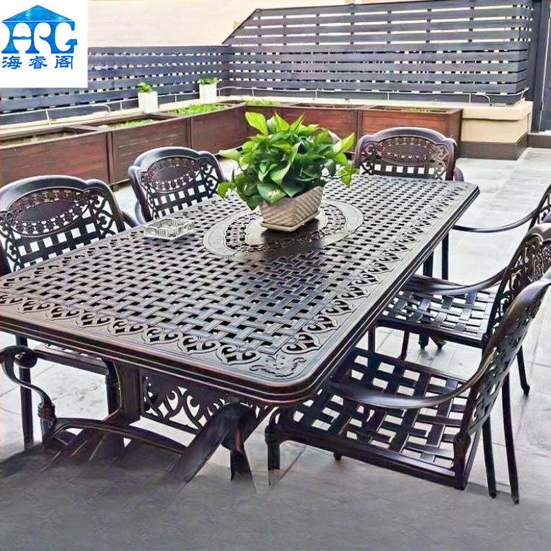 户外铸铝桌椅组合套装欧式别墅室外庭院花园阳台铁艺休闲长桌椅