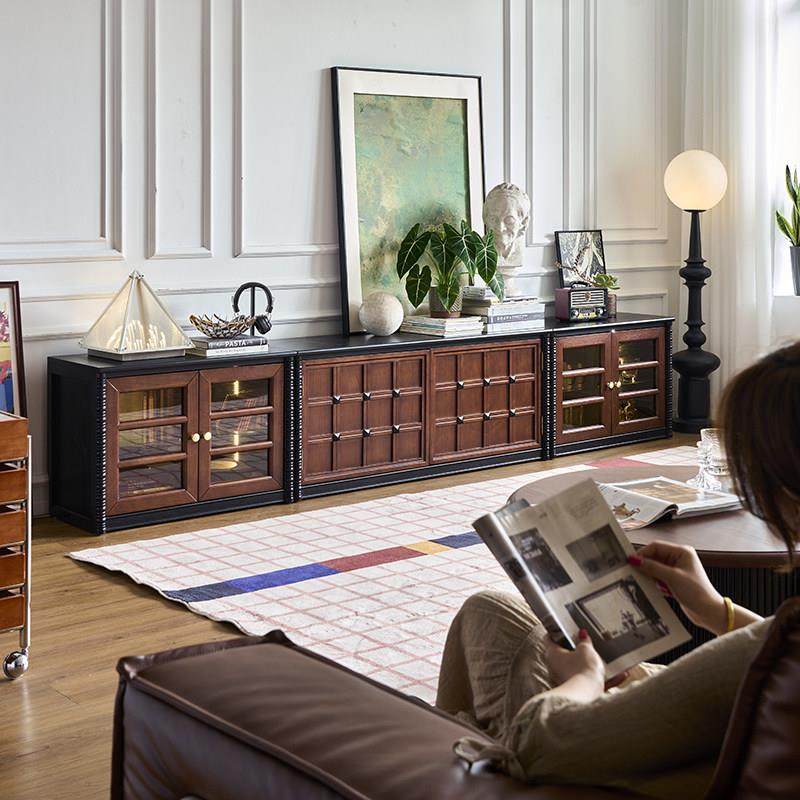 法式中古风落地电视柜客厅新款实木模块组合柜展示柜骨骼线收纳柜,住宅家具,电视柜,淘宝优惠券,粉丝福利购,淘宝优惠卷