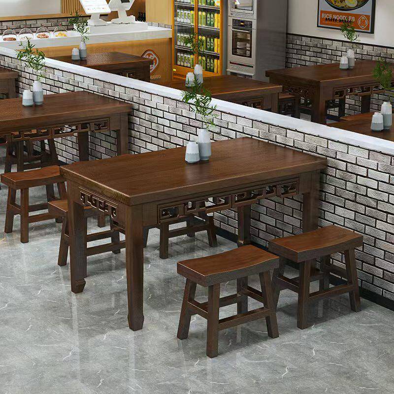 面馆小吃店实木餐桌椅组合家用饭桌长方形桌子饭店餐厅商用桌子