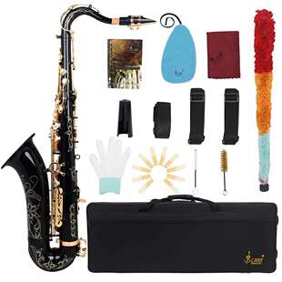 套装 SALDE次中音萨克斯玫瑰金 黑色金键鲍鱼壳管体管口雕花布盒款