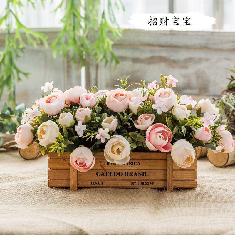 买花送花盆仿真花美式栅栏田园清新餐厅客厅假花干花塑料花