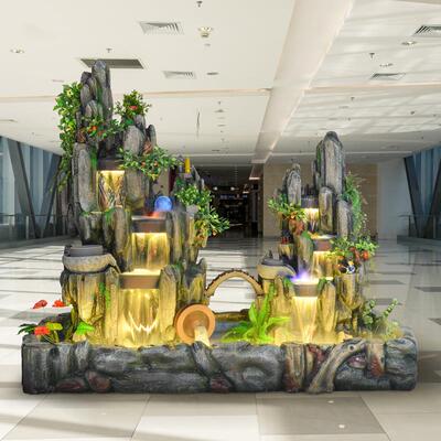 大型假山流田园喷泉风水轮鱼池大别墅OBH花园庭院客厅关阳台摆玄