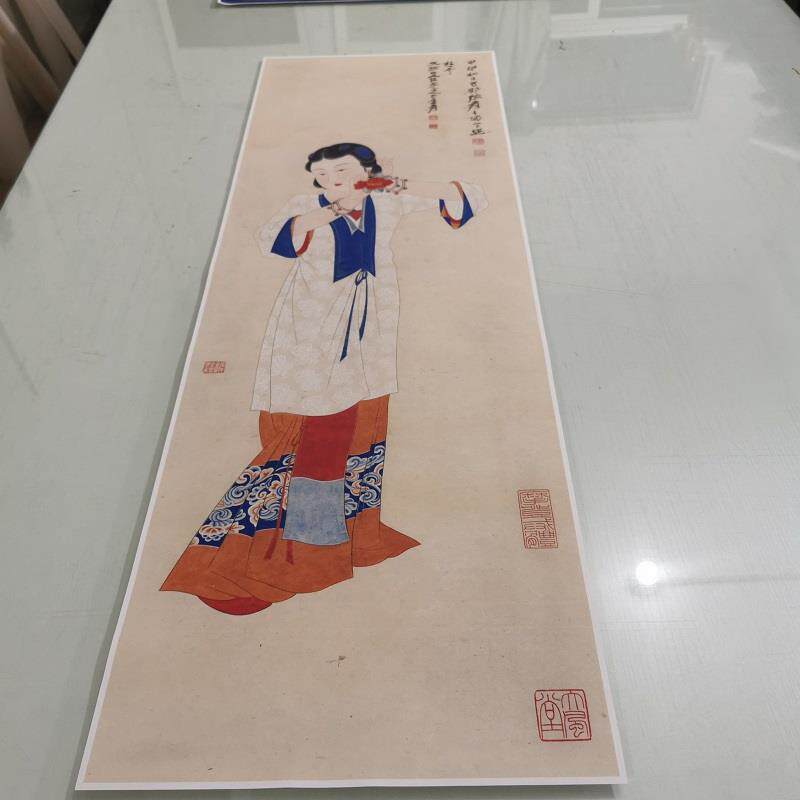张大千 簪花仕女图 复古书画人物国画真迹微喷仿古画芯挂轴装饰画