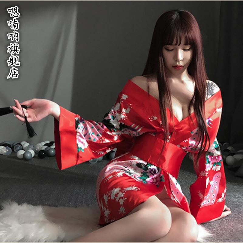 夜店舞台装睡裙日式印花和服露背睡袍甜美蝴蝶结少女套装撩男友