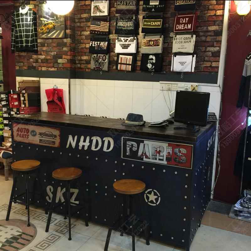 工业风复古铁艺咖啡厅西餐厅酒吧服装店超市收银台吧台接待台柜台