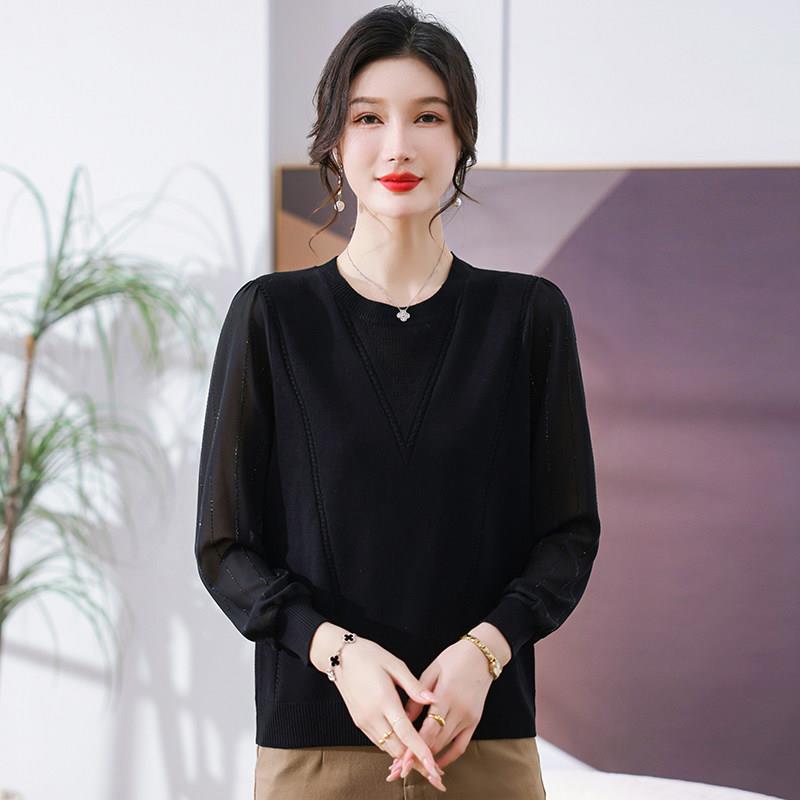 新品时尚中年女士针织雪纺衫春秋2026新款妈妈洋气小衫秋季气质上