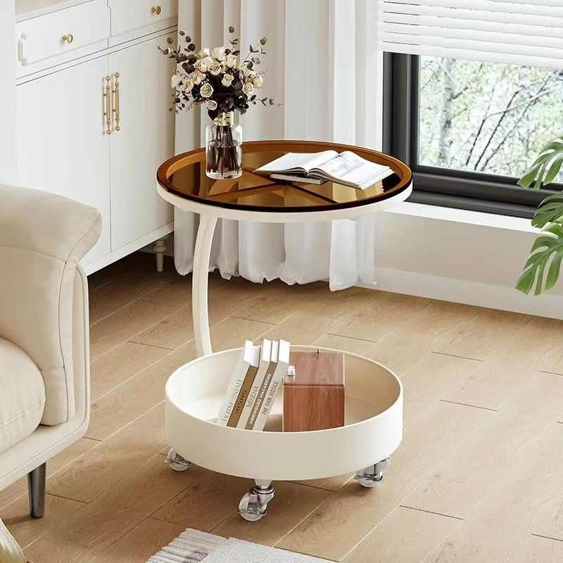 简约现代床头侧边柜小茶几小推车北欧钢化玻璃可移动沙发边几边柜