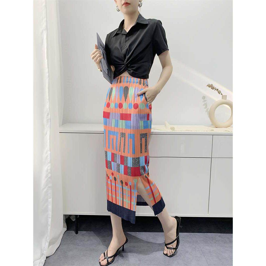Printed summer pleated skirt women