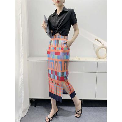 Printed summer pleated skirt women