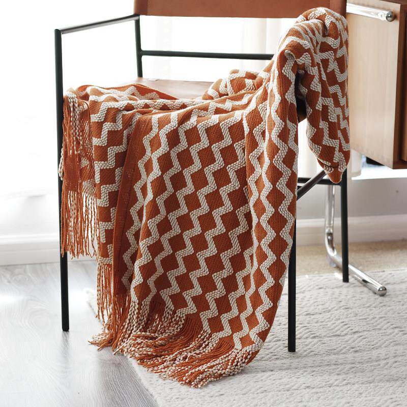 新款北欧INS针织毛线 线毯沙发装饰毯床尾巾黄色搭巾样板房包邮长