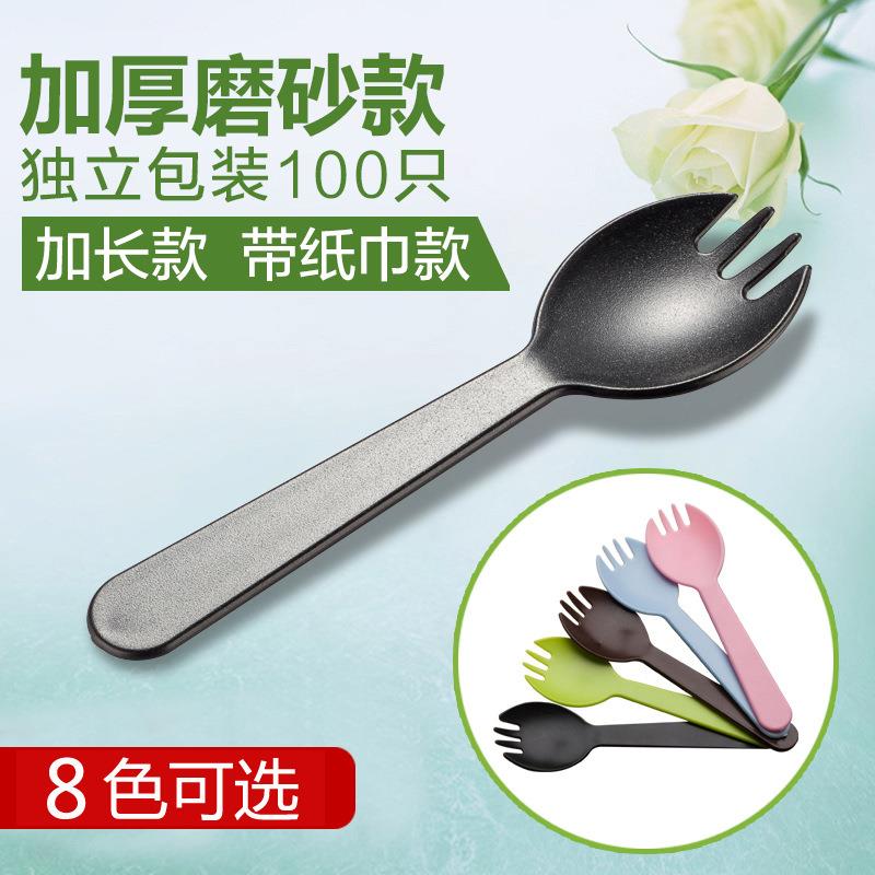 一次性叉子叉勺一体蛋糕甜品沙拉外卖餐具水果叉独立包装塑料勺子图片