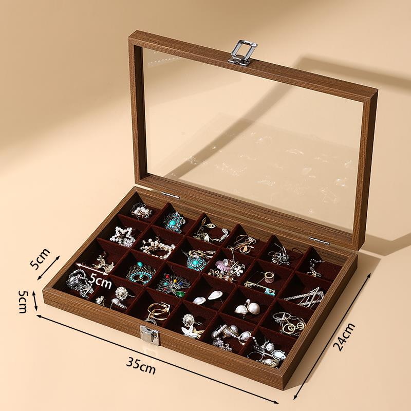 高档黑胡桃木纹手镯链手手串收纳盒链收项纳戒指耳环耳钉珠宝收盒