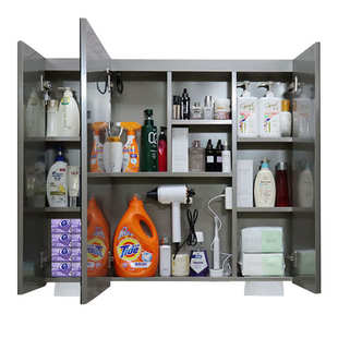 浴室挂墙式镜柜卫生间洗手台储物柜镜柜不锈钢化妆镜收纳置放架