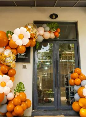 开业气氛布置橙色气球拱门店铺门口装饰气球炼周年庆活动场景布置