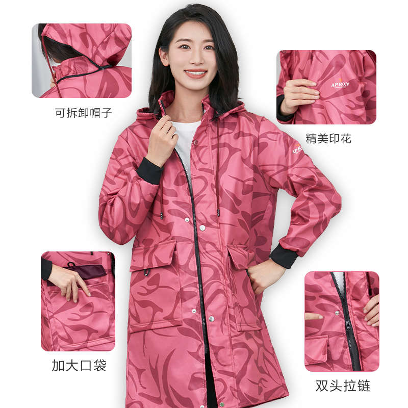防水防油罩衣女大人新款厨房围裙长袖冬季加绒保暖迷彩大褂工作服