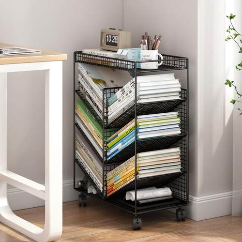 简易书架桌下课桌旁落地置物架多功能书本收纳放书可移动带轮书柜