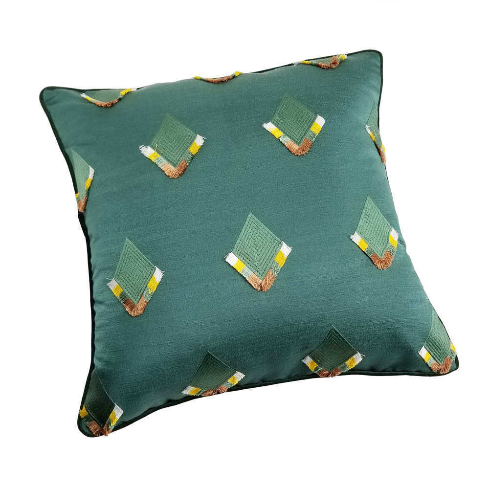 新中式墨绿色刺绣提花设计师个性抱枕沙发餐椅靠垫套45x45cm