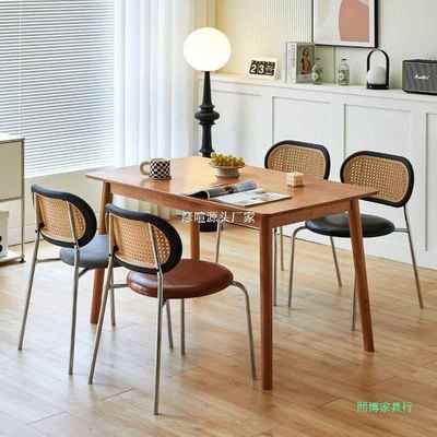 中古编藤餐椅用加厚休实木靠背咨询客服椅网红民宿闲椅家复古法式