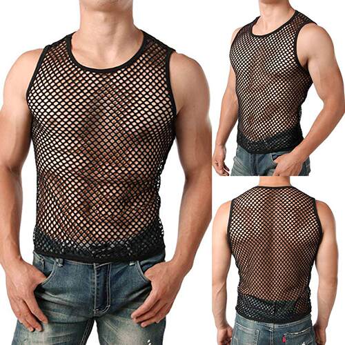 Stylish men's sexy hollow grid street trendy sleeveless