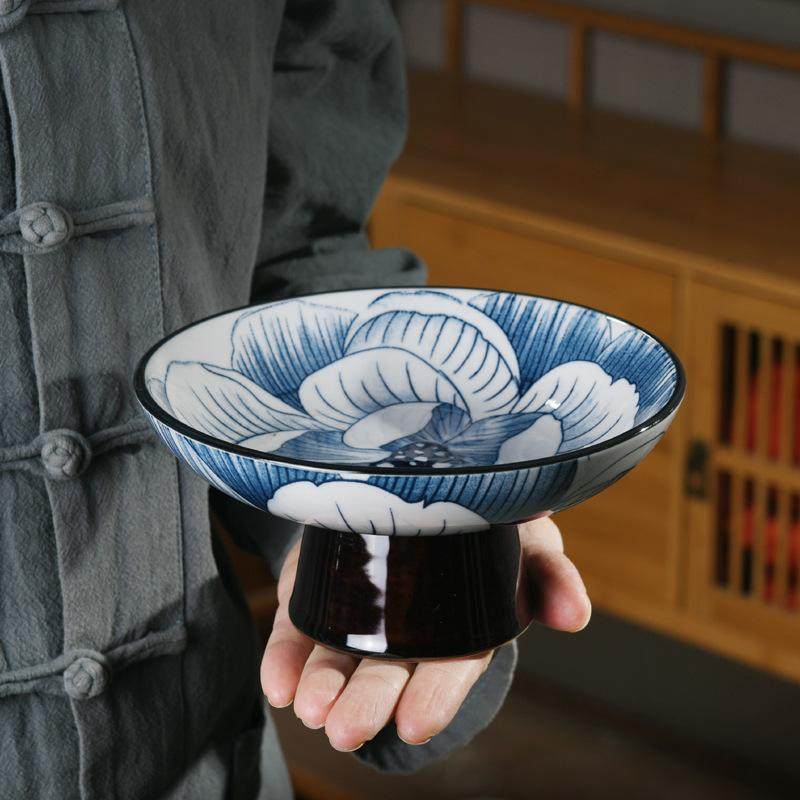 青花瓷绿植托盘盆栽苔藓球花盆日式花道插花样板房间书房茶室摆件