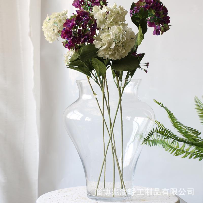 现代简约特大号落地花瓶透明玻璃客厅轻奢插花瓶酒店大堂花器摆件