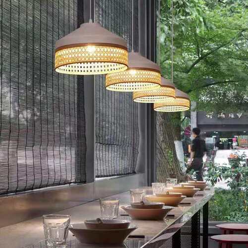 个性火锅店藤艺民宿竹编吊灯田园复古竹丝竹篾灯笼装饰吊灯具
