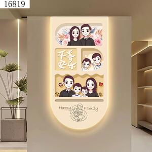 一家四口入户玄关装饰画LED灯现代简约温馨客厅走廊过道卧室挂画