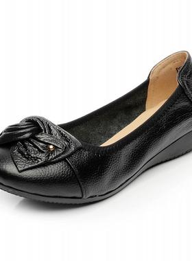 正品底清仓特价妈鞋平底单鞋防女滑软舒适中年皮鞋女鞋中妈老年休