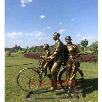 玻璃钢知青雕塑骑自行车人物雕塑铜人步行街公园摆件近代民俗乡村