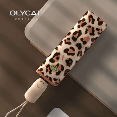 OLYCAT豹纹全自动伞小巧便携三折晴雨伞女神防紫外线太阳伞UPF50+