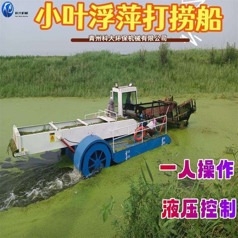 水渠小叶浮萍收集清漂船水中狐尾藻打捞船全自动水面保洁船厂家