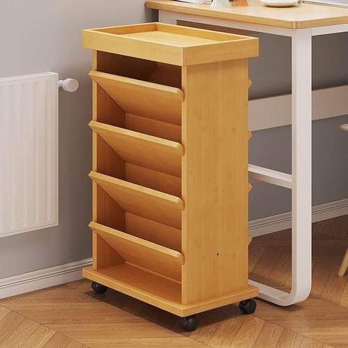 桌下可移书架动落大家地竹木小户型居容量多层书柜桌PWE旁小书架