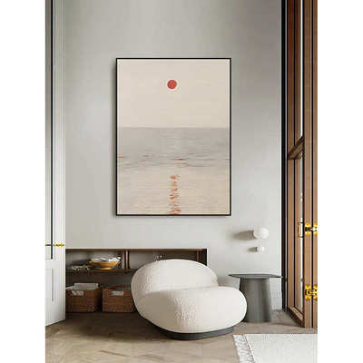 ins奶油风 侘寂海边日出高级感挂画客厅沙发背景墙玄关壁画民宿画