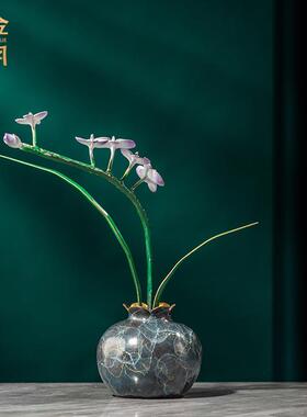 铜艺坊空谷幽兰花黄铜工艺品摆件花卉插花盆景绿植装饰金属铜摆件