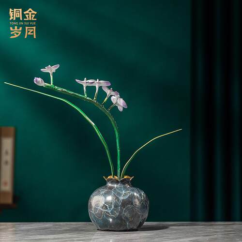 铜艺坊空谷幽兰花黄铜工艺品摆件花卉插花盆景绿植装饰金属铜摆件