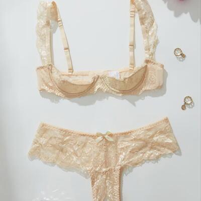 Bralette with French cut panties low-cut push-up bra小胸聚拢