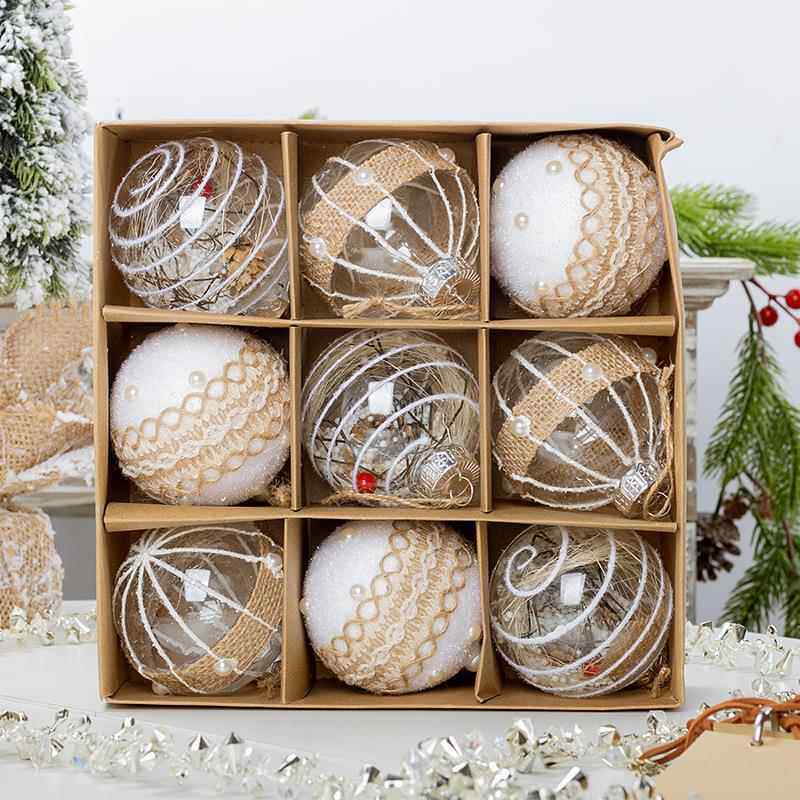 圣诞球9件套亚克力圣诞树挂件泡沫8cm吊球圣诞树透明球雪花装饰品