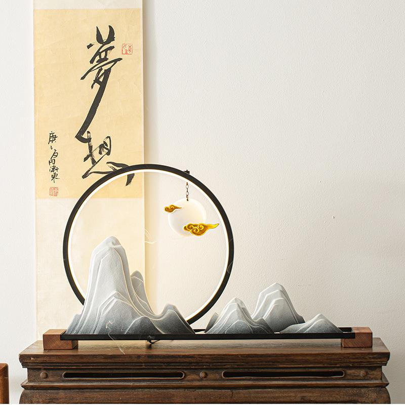枯山水倒流香摆件陶瓷假山微景观书房客厅千里江山新中式茶室