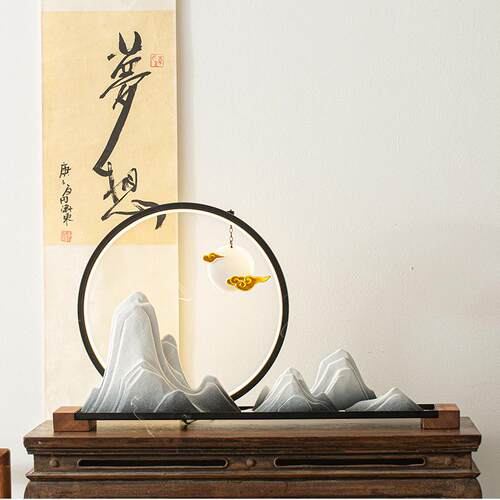 枯山水倒流香摆件陶瓷假山微景观书房客厅千里江山新中式茶室