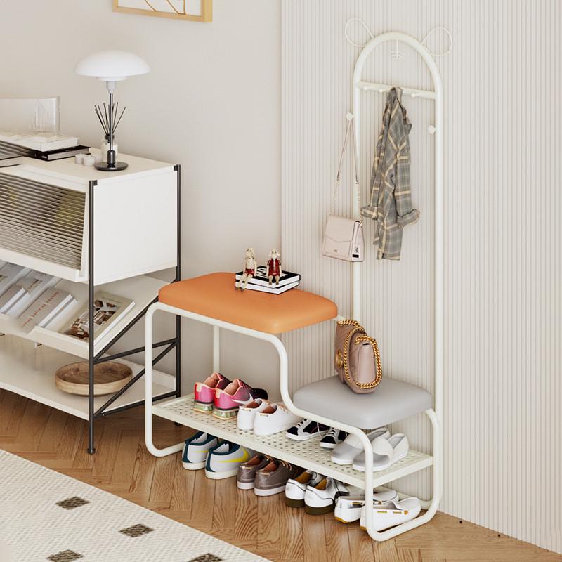 奶油风换鞋凳家用门口衣帽架一体轻奢高级感入户门可坐穿鞋凳鞋架