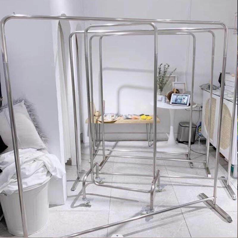 不锈钢服装架衣服展示架家用挂衣杆落地式侧挂服装婚纱店挂架带轮