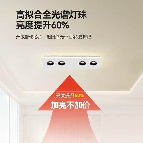 超薄长条斗胆灯led吸顶无主灯餐厅走廊过道智能明装筒灯四头射灯