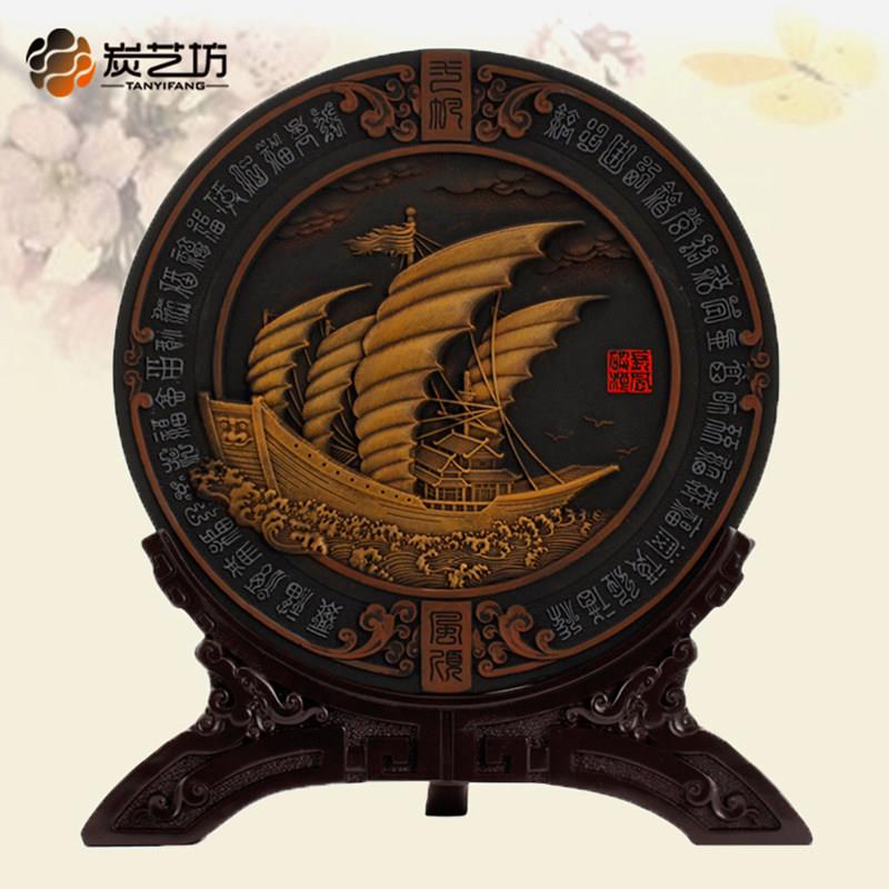 送朋友客户炭雕礼物客厅办公室桌面家居工艺饰品摆设一帆风顺摆件