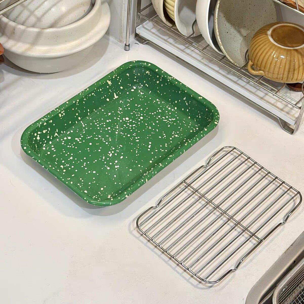 一诺厨房搪瓷家用烤盘餐盘料理盘托盘方盘火锅备盘子蛋糕甜品盘子
