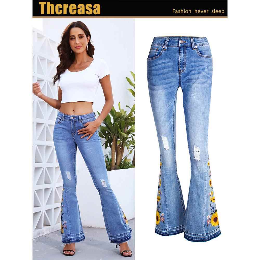 Womens flared jeans womens heavy-duty three-dimensional